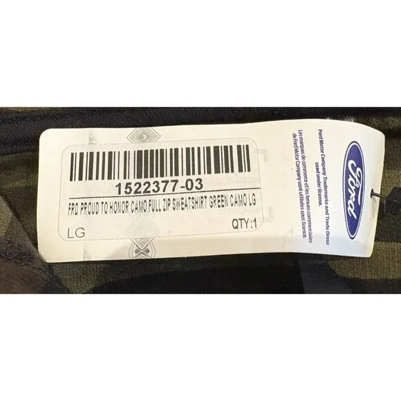 Ford Hoodie Men's Size Large Full Zip Sweatshirt Green Camo Proud to Honor NWT - Picture 5 of 13